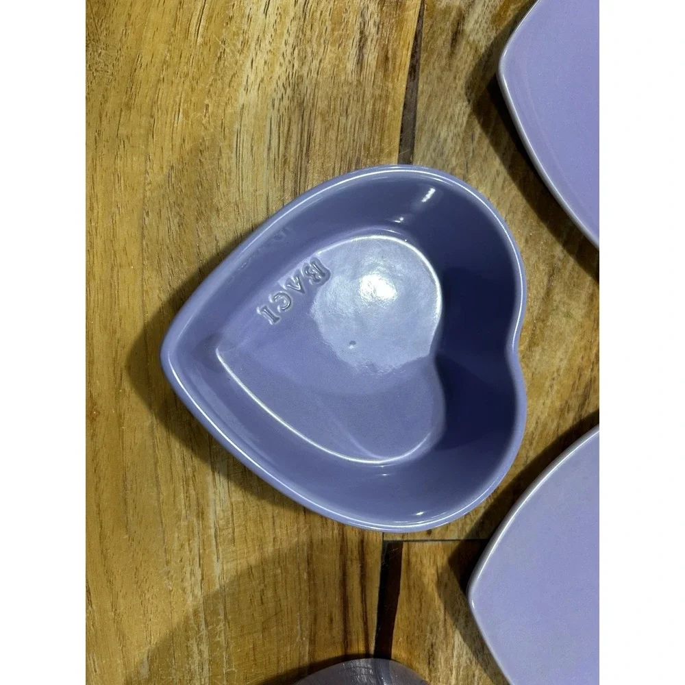 Williams Sonoma‎ Ceramic Lavender Heart Ramekins & Dessert Plates Lot Of 4 BACI